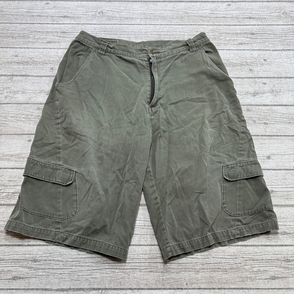 Airwalk Cargo Shorts Men's 36 Olive Green Cotton Relaxed Fit Hiking Streetwear